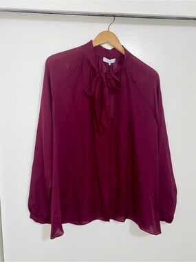 Parker 100% Silk Tie-Neck Long Sleeve Blouse In Allure